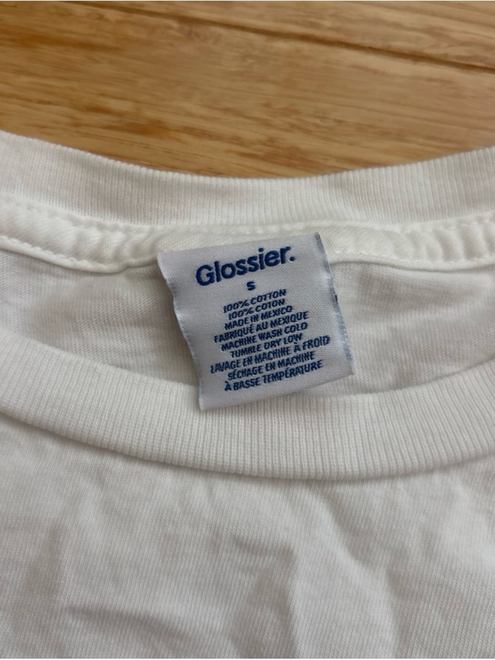 Glossier white with blue lettering shirt - Picture 4 of 4